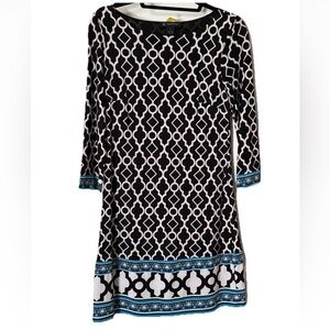 INC International Concepts Black and White Geometric Stretch Dress Small